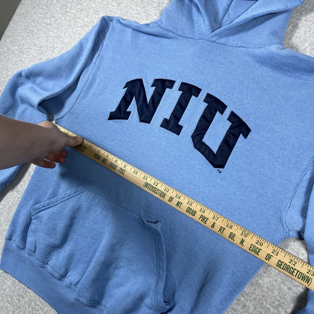 Vintage Russell Athletic Hoodie Mens Medium Blue NIU Illinois University Y2K - Picture 2 of 8